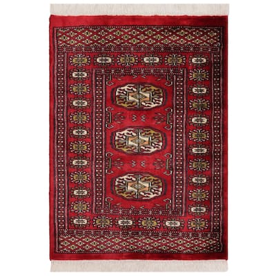 Tribal Bokhara Kai Red Beige Hand Knotted Rug - 2'1'' x 3'0''
