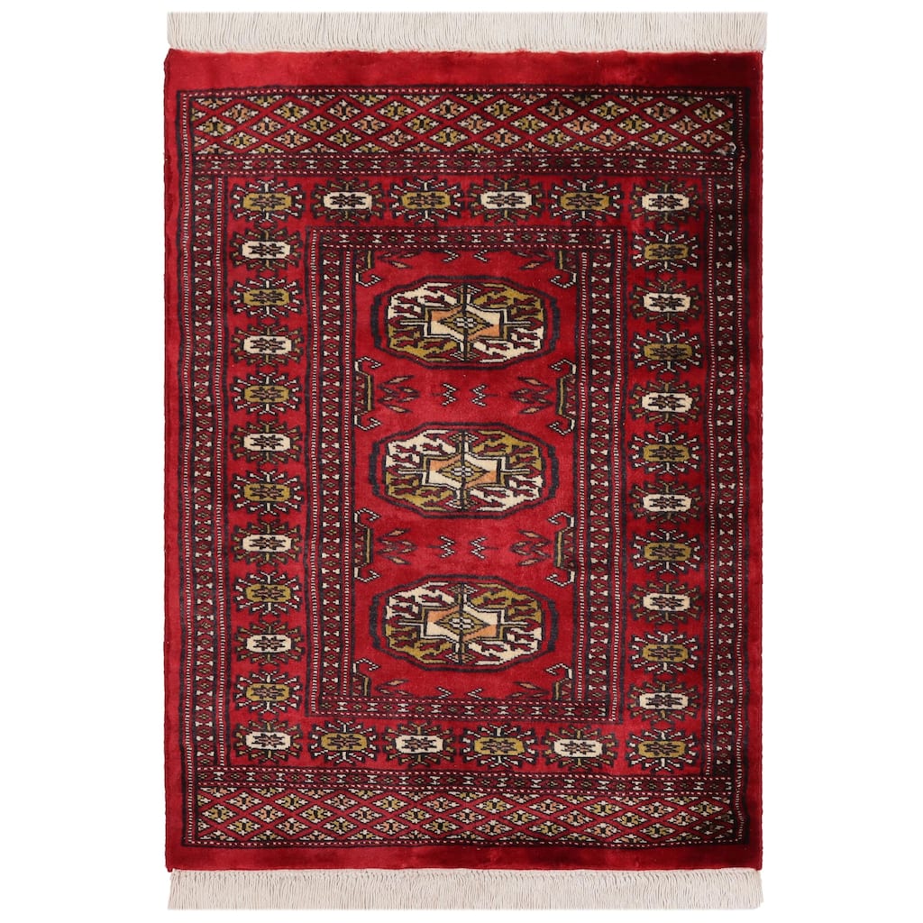 Tribal Bokhara Kai Red Beige Hand Knotted Rug - 2'1'' x 3'0''