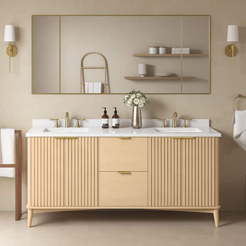 Gabi Bathroom Vanity with White Engineered Stone Top - 72" - Rustic Ash