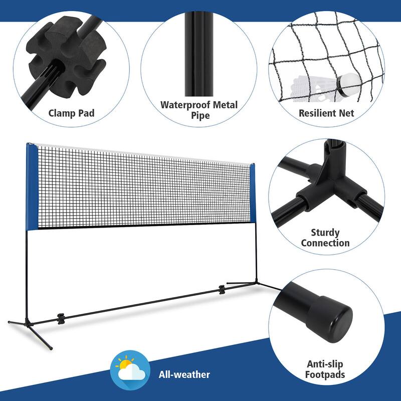 Gymax 10FT Adjustable Badminton Net Set W/2 Shuttlecocks Portable