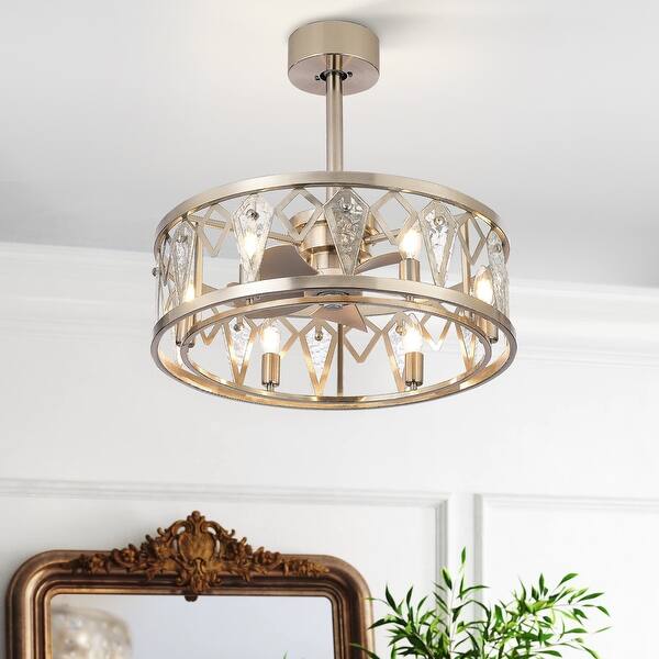 20IN Satin Nickel Chandelier Ceiling Fan with Light and Remote(5 blade