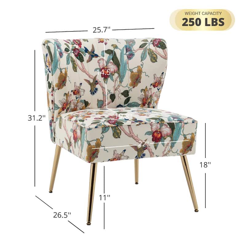 Velvet Floral Accent Chair with Gold Legs, Modern Comfy Tufted Side Chair for Living Room/Bedroom