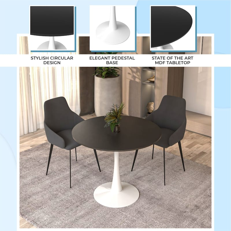 Bristol 35" Round Dining Table with Modern Glass, MDF or Sintered Stone - Sturdy Steel Pedestal Base for Kitchen, Dining, Cafe
