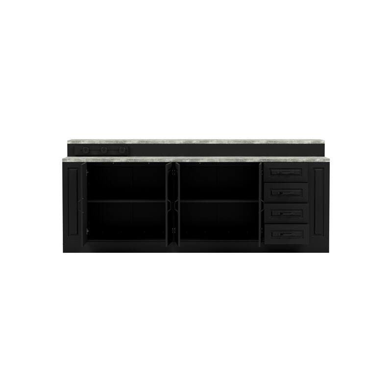 Large Kitchen Island with Storage and Power Outlet, 94.5” Kitchen Island Cabinet with Drawers and Shelves, Kitchen Island