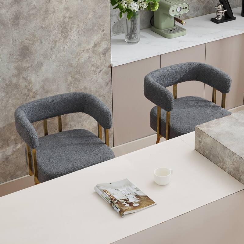 2-Piece Modern Accent Chairs with Gold Metal Legs & Teddy Upholstery, for Living Room or Office