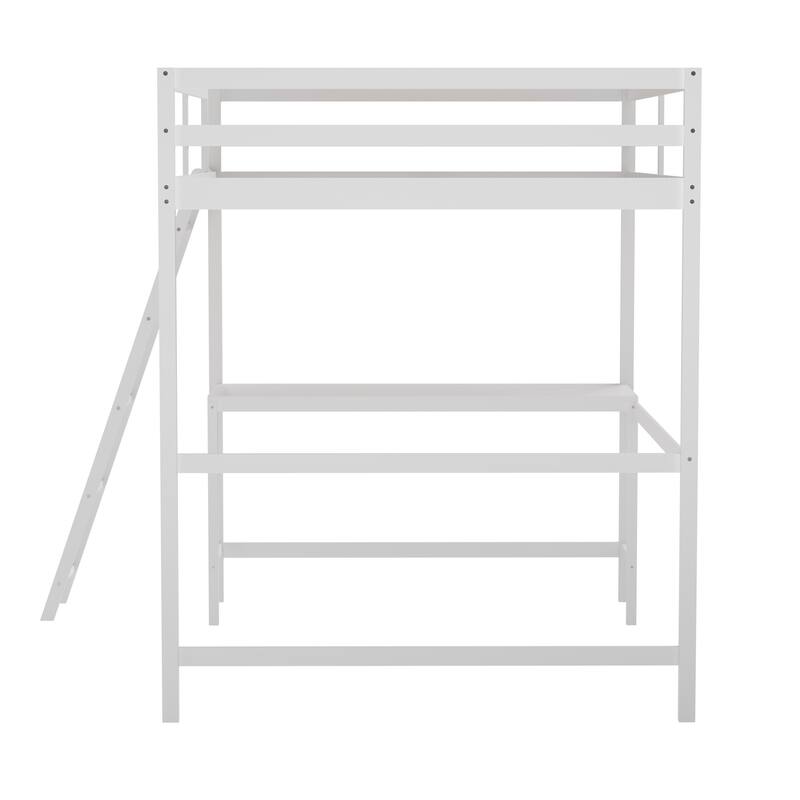 Traditional Wood Slat Loft Bed with Integrated Desk & Ladder
