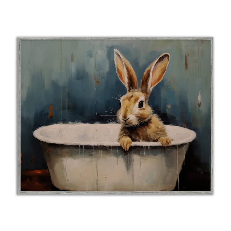 Stupell Baby Bunny in Tub Framed Giclee Art Design By Arlington Prints - 30 x 24 - Grey