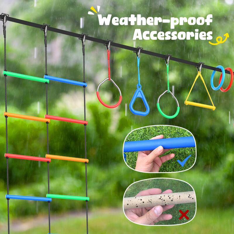 Ninja Warrior Obstacle Course for Kids with Swing, Tree Slackline Jungle Gym Outdoor