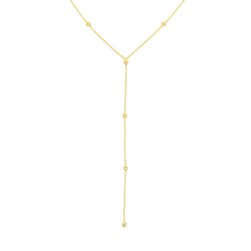 Curata 14k Yellow Gold Double Strand Bead Station Adjustable ChokerNecklace (Lobster), 17"