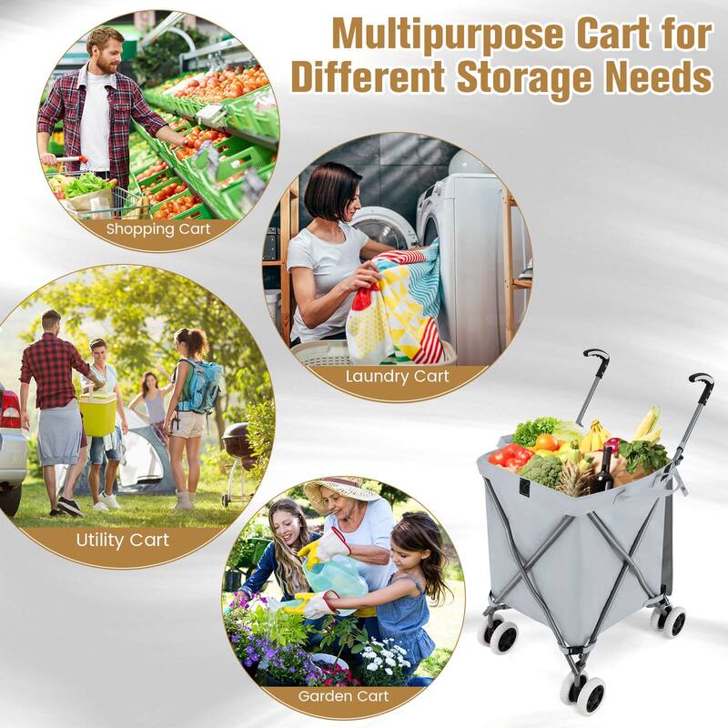 Costway Folding Shopping Cart Utility w/ Water-Resistant Removable