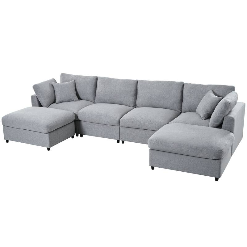 U-Shaped Modular Design Chenille Fabric Sectional Sofa with 2 Movable Ottomans