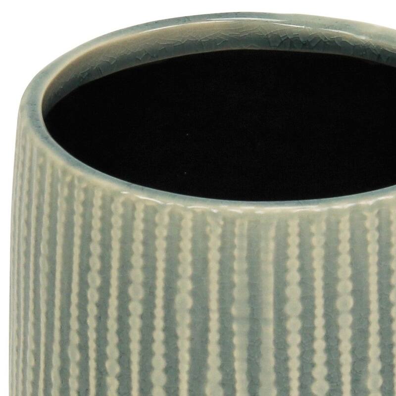 HomeRoots 6" Green Striped Ceramic Indoor Outdoor Round Pot Planter