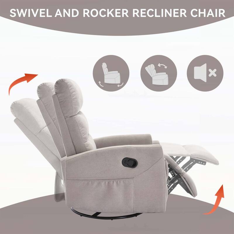 Manual Recliner Chair with Rocker and Swivel for Comfortable Living Room Seating