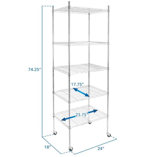 Mount-It! 5 Tier Wire Shelving with Wheels | Kitchen Storage