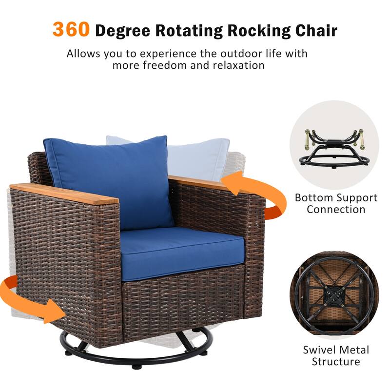 8-Piece Patio Furniture Set with Storage Table and Rattan Swivel Rocking Chairs, Outdoor Wicker Conversation Set for Backyard