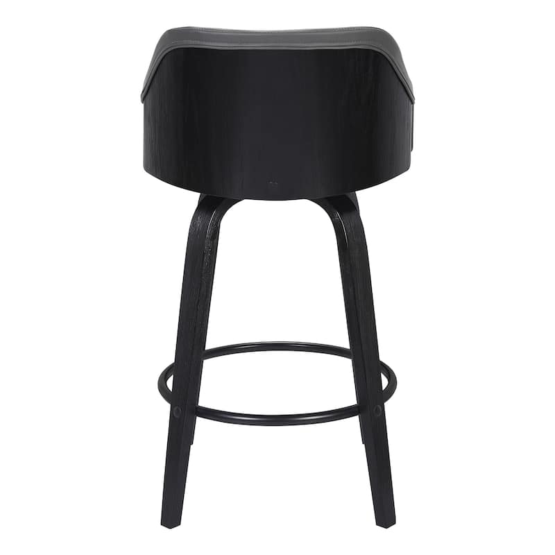 HomeRoots 26" Gray Swivel Faux Leather Black Wooden Bar Stool - 19.5 X 35 X 20.5
