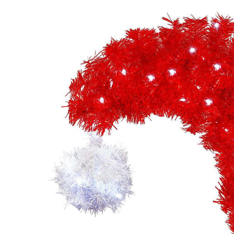 Pre-Lit Santa's Hat Artificial Tree - Curved Whimsical Design, LED Lights - Red,White