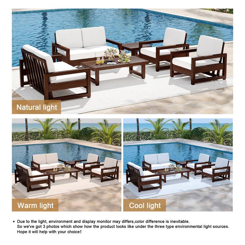 7-Piece Outdoor Teak Wood Conversation Set with Loveseat, Chairs and Tables