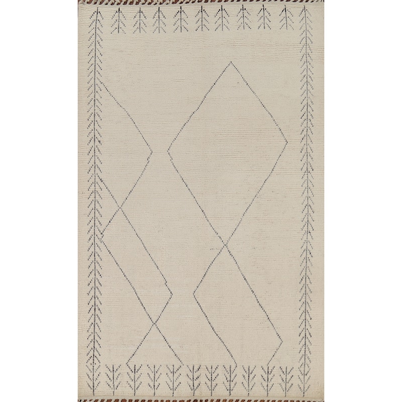 Ivory Moroccan Area Rug Handmade Wool Carpet - 5'11"x 9'4"
