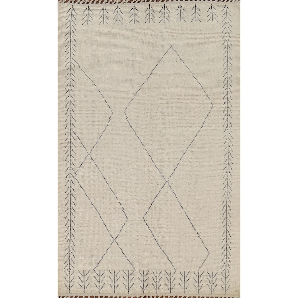 Ivory Moroccan Area Rug Handmade Wool Carpet - 5'11"x 9'4"