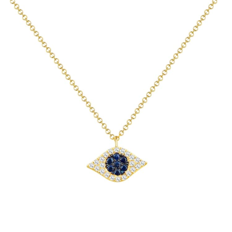 Joelle Evil Eye Necklace Diamond & Sapphire 14k Gold 1/10 ct TDW Gift for Her - Adjustable Length - Yellow