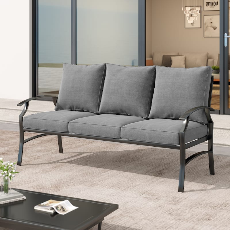Outdoor Patio Metal 74" W Sofa/ 50" W Loveseat with Cushions - Gray-Sofa