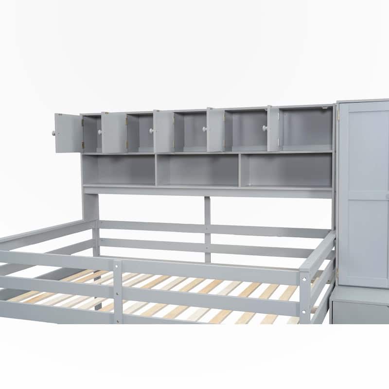 Full Size Wooden Loft Bed Big Storage with Under bed Desk