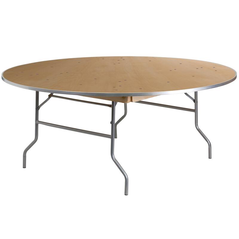 72" Round HEAVY DUTY Birchwood Folding Banquet Table with METAL Edges - 72"W x 72"D x 30"H - 72"W x 72"D x 30"H