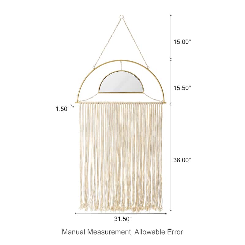 Glitzhome Regency Modern/Boho Metal Semi-moon Specialty Wall Mirror With Tassels Drawing Room Bedroom Decor