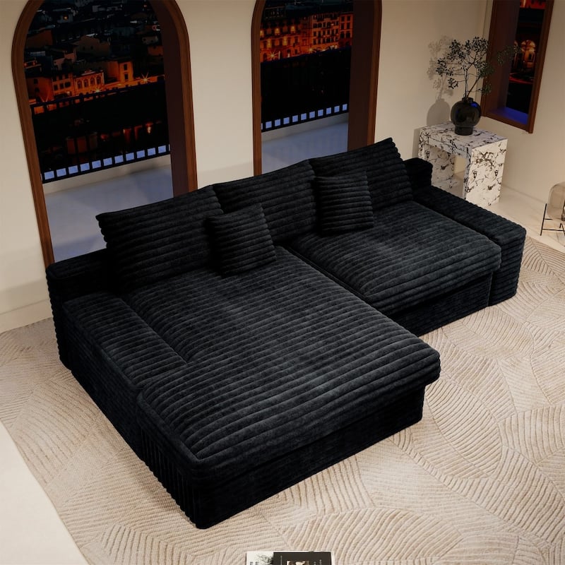 118.1" Modern 2-piece Plush Corduroy Sectional Sofa with Chaise Lounge