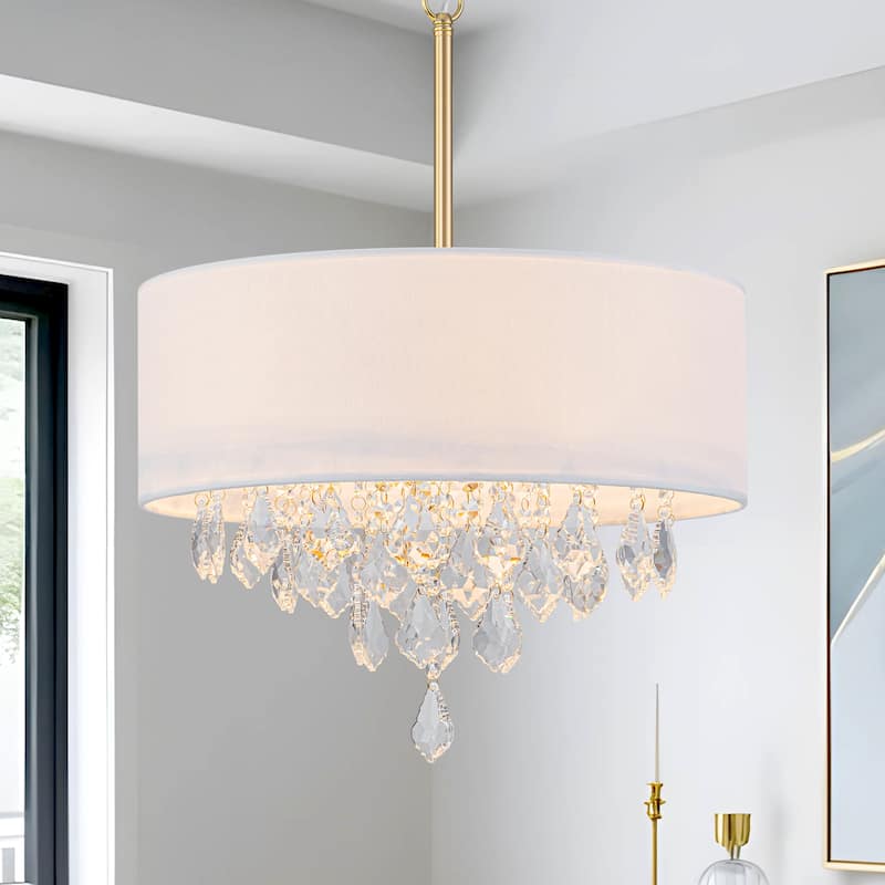 Starsky 5-Light Fabric Drum Chandelier with Crystal Accent - Gold