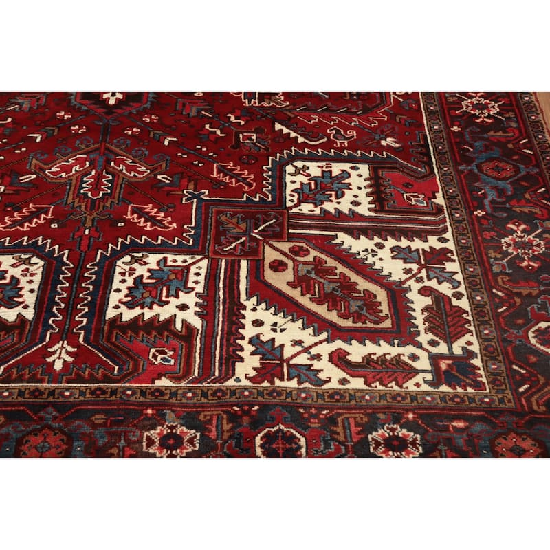 Hand Knotted Oriental 100% Wool Carpet Traditional Medallion Red Heriz Area Rug - 9' 5'' X 7' 10''