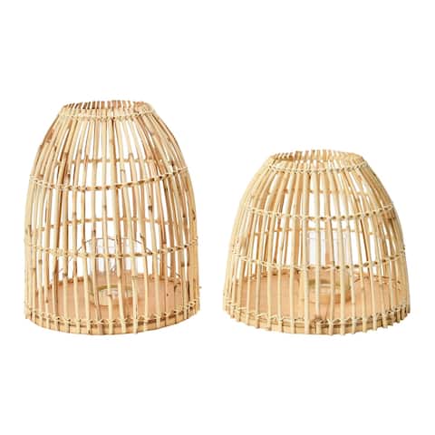 Bamboo Lanterns with Glass Inserts, Set of 2 Sizes