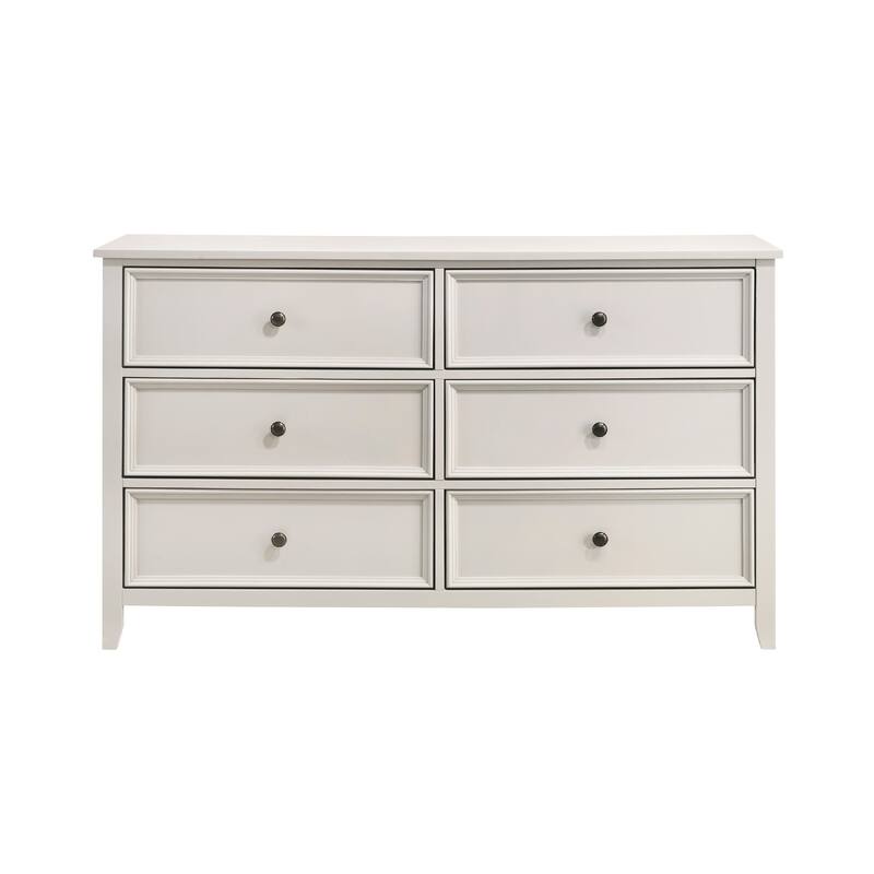 Etgo 60 Inch Dresser, White Melamine Veneer, 6 Spacious Drawers