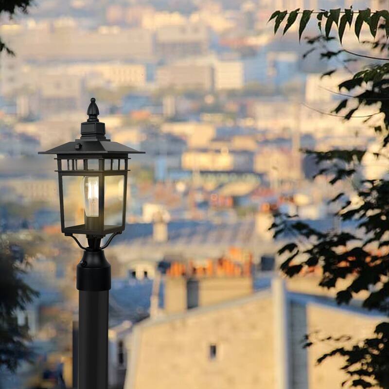 Black Outdoor Post Lantern Fixture with Clear Glass Shade