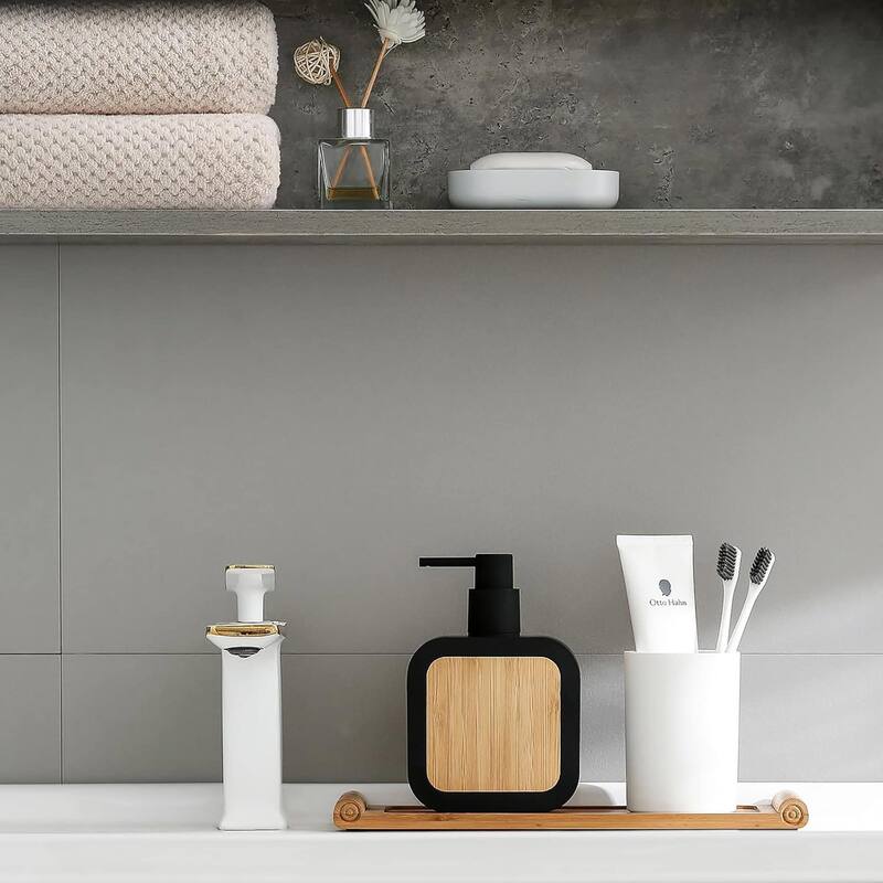 Contemporary Soap Dispenser Rubber and Wood - 4.3 L x 1.9 W x 6.6 H