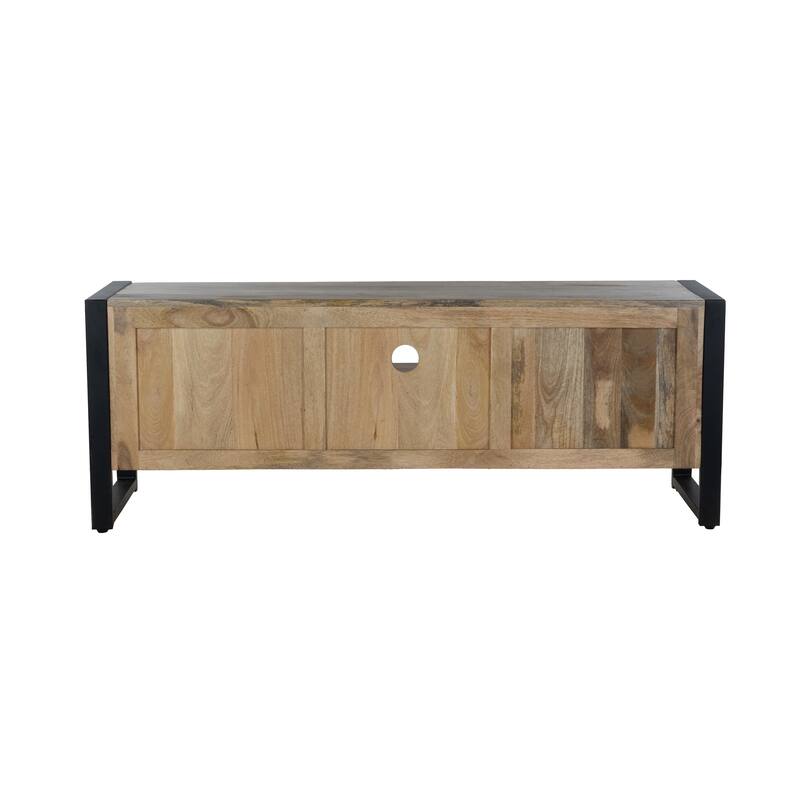 60" Groove Mango Wood TV Stand with Drawer and Black Iron Frame