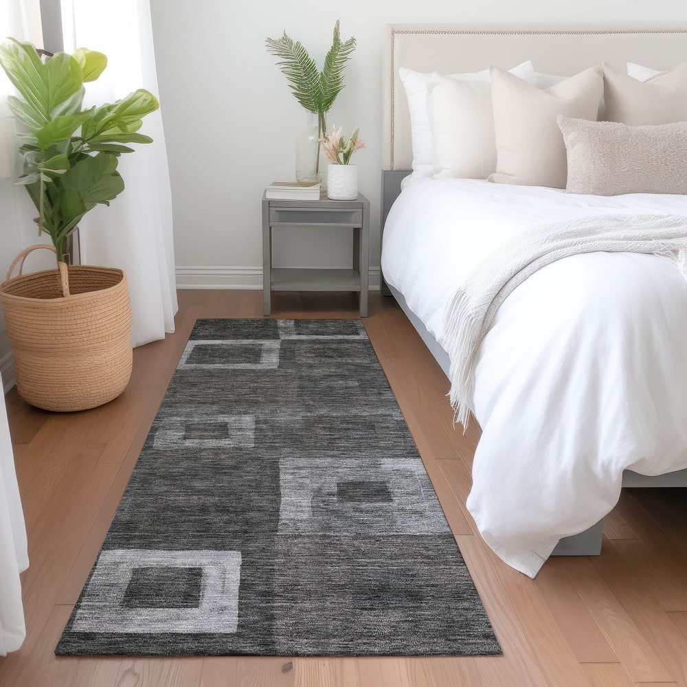 Machine Washable Indoor/ Outdoor Contemporary Blocks Chantille Rug