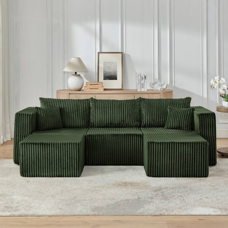 94.1" U-Shaped Sectional Sofa with Two Movable Ottomans