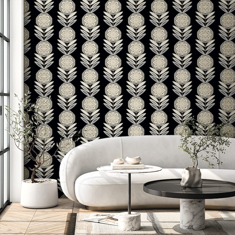 Seabrook Designs Belle Floral Stripe Non-Woven Unpasted Wallpaper