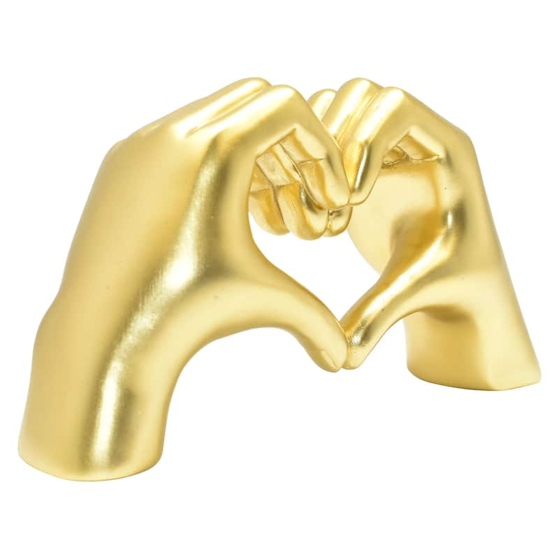 HomeRoots 4" Gold Resin Heart Hands Tabletop Sculpture - 5.5 in. x 3.5 in. x 1.5 in.