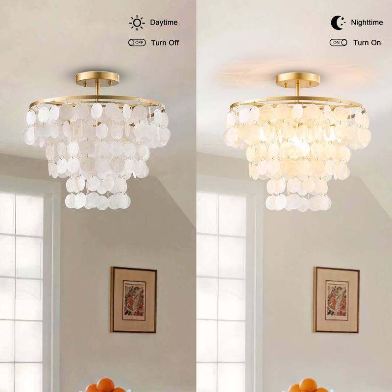 Paula 4-Light Glossy Bronze Finish Natural White Shell Flush Mount - 18 inches in diameter x 17.5 inches H