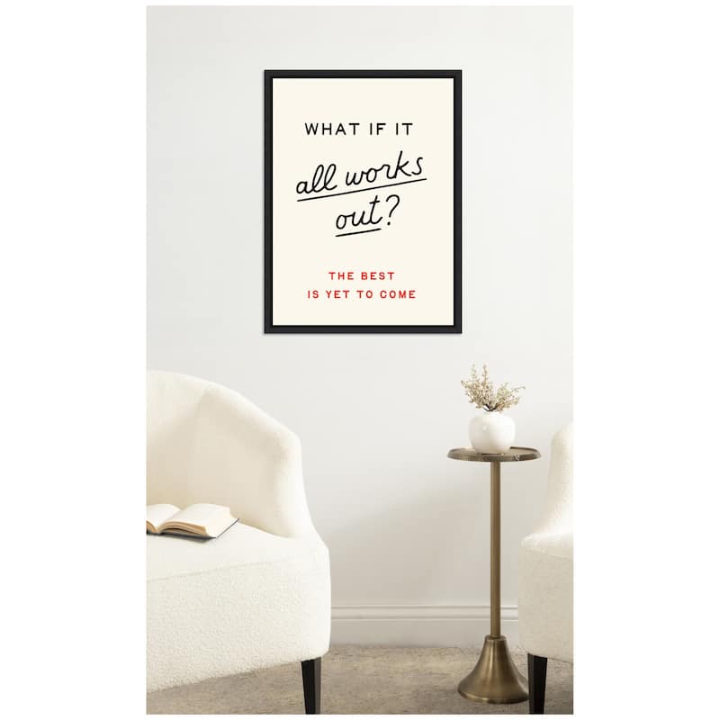 Kate and Laurel Motivational Poster, What if it All Works Out Dopamine Decor for Home by Lucky Guava Framed Canvas Wall Art