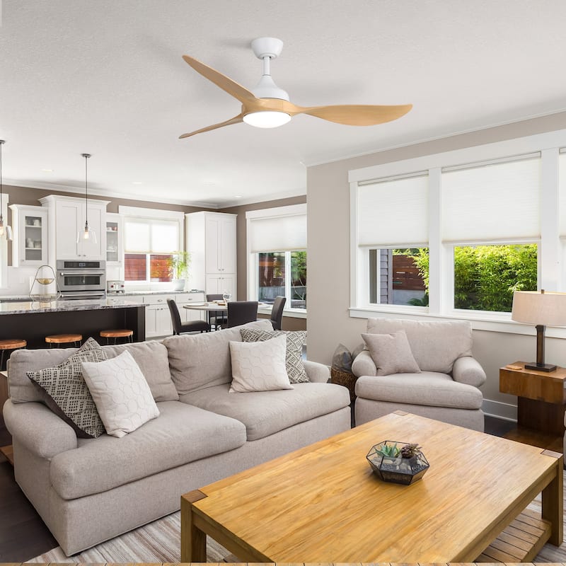 56 Inch Modern Ceiling Fans Dimmable LED Light Quiet DC Reversible Motor for Indoor & Outdoor - White