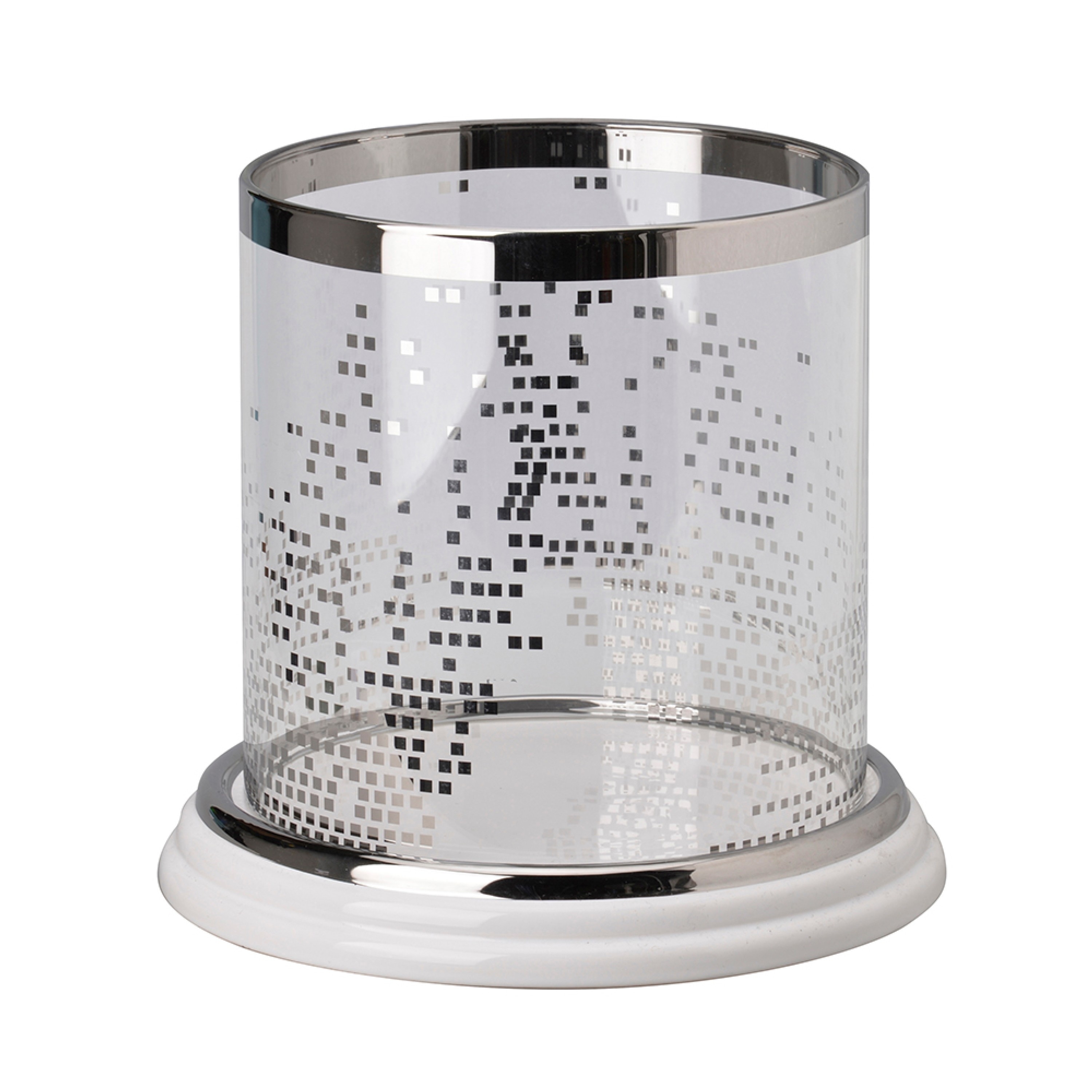 Gsy Decorative Candle Holder, Silver and White Patchwork, 10 Inch Glass