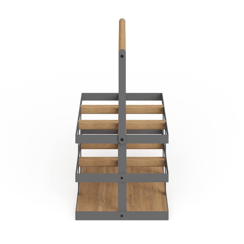 Modern 6-Bottle Wood and Metal Wine Holder