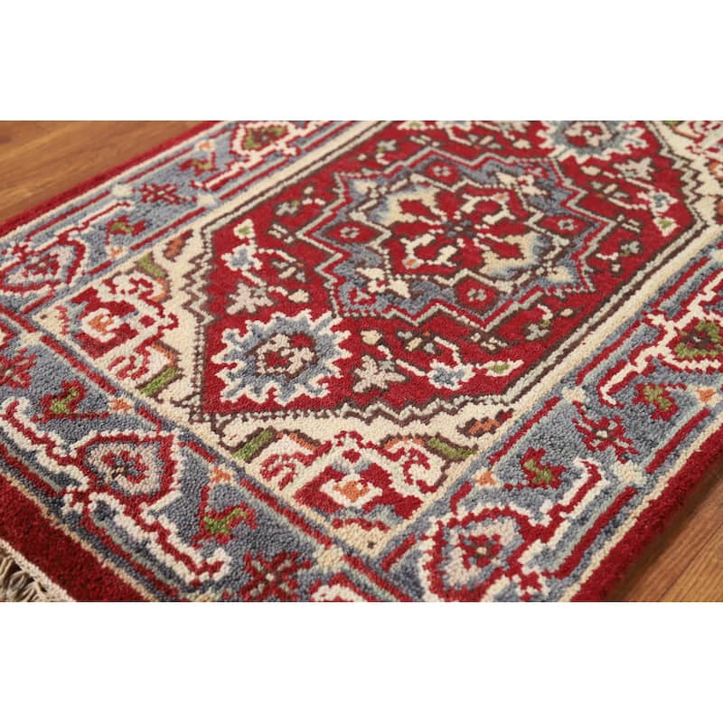 Red Geometric Heriz Serapi Oriental Rug Handmade Wool Carpet - 2'0" x 3'0"