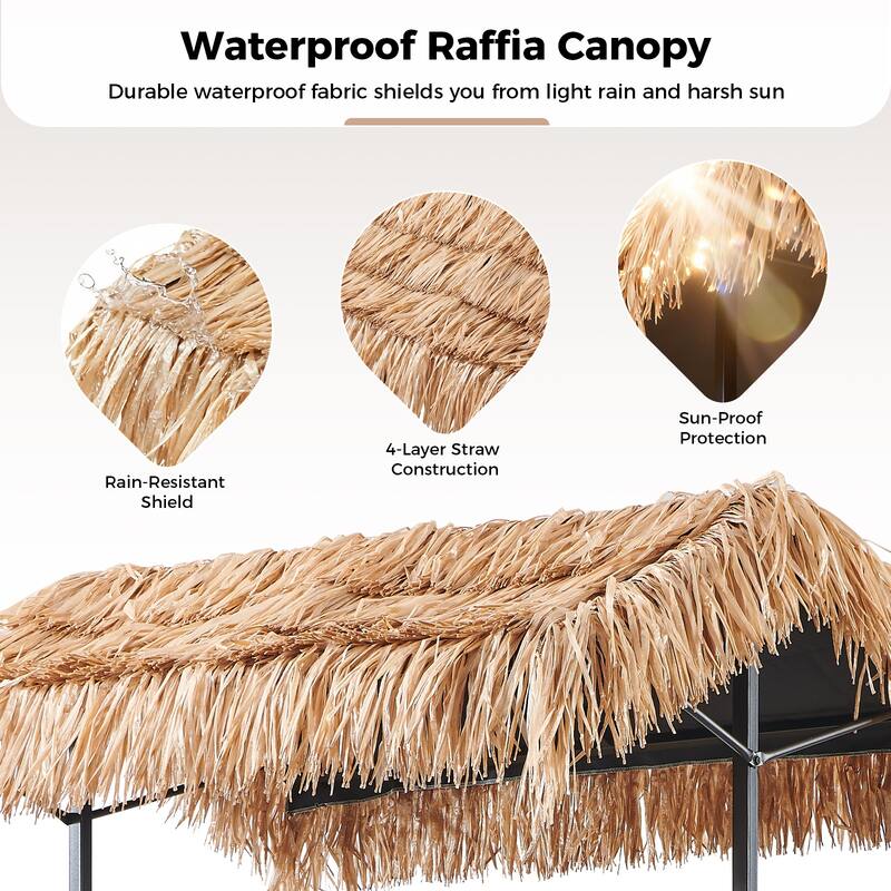 Pocassy Outdoor Tiki Bar Patio Set with 2 Stools Storage for Garden