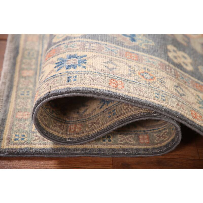 Geometric Gray Kazak Accent Rug Wool Carpet - 2'7" x 4'1"