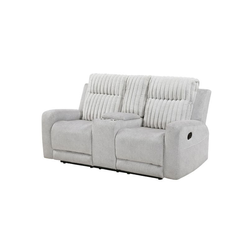 Lupe Double Manual Reclining Loveseat with Console, Light Gray Microfiber